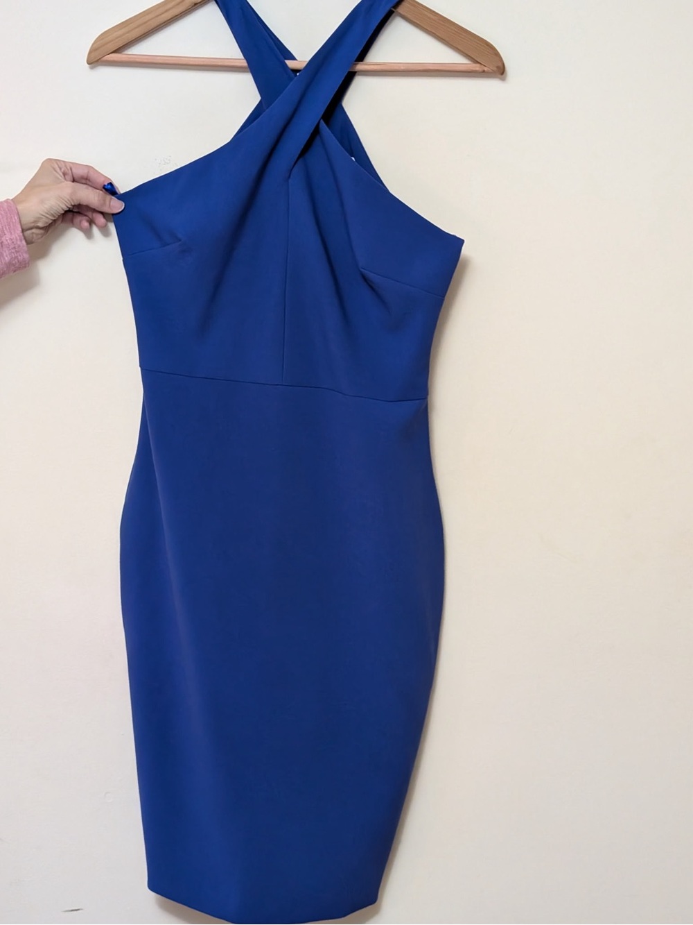 Likely Cobalt Blue One-Shoulder Cross-Front Sheath Dress